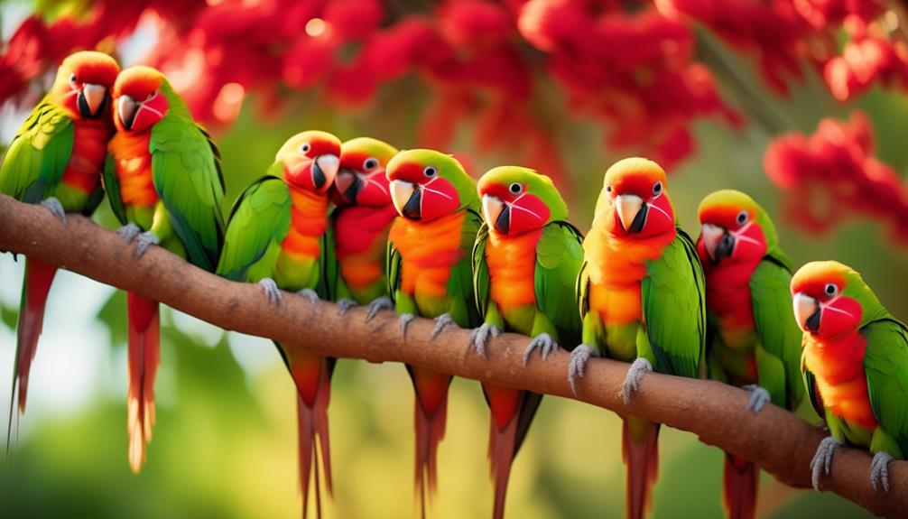 colorful parakeet with red mask