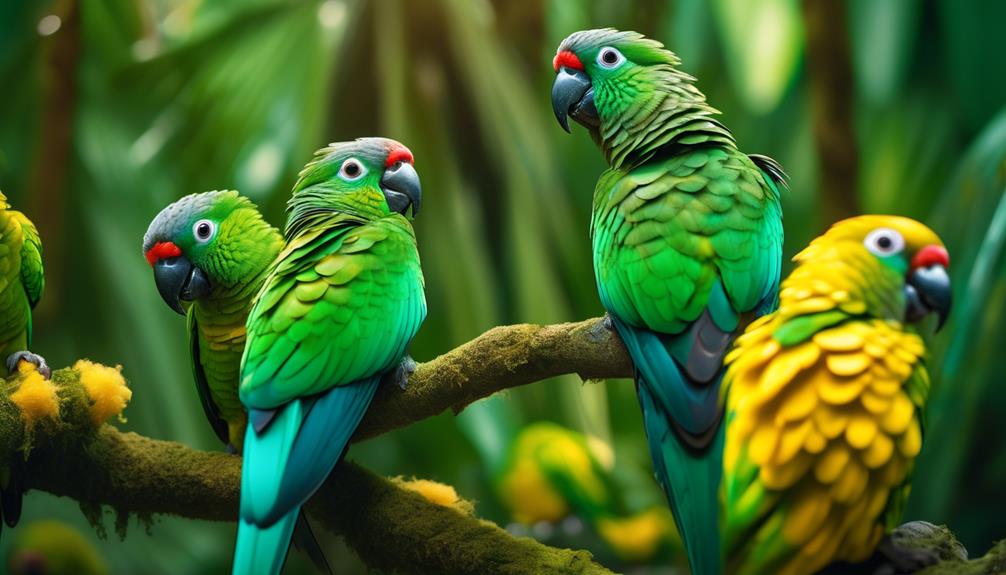 vibrant hues on pearly conures